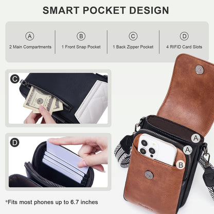 POIUGOYA Crossbody Bags for Women,Small Crossbody Purse with Triple Compartments,Cell Phone Wallet with Card Slots for Travel | Small