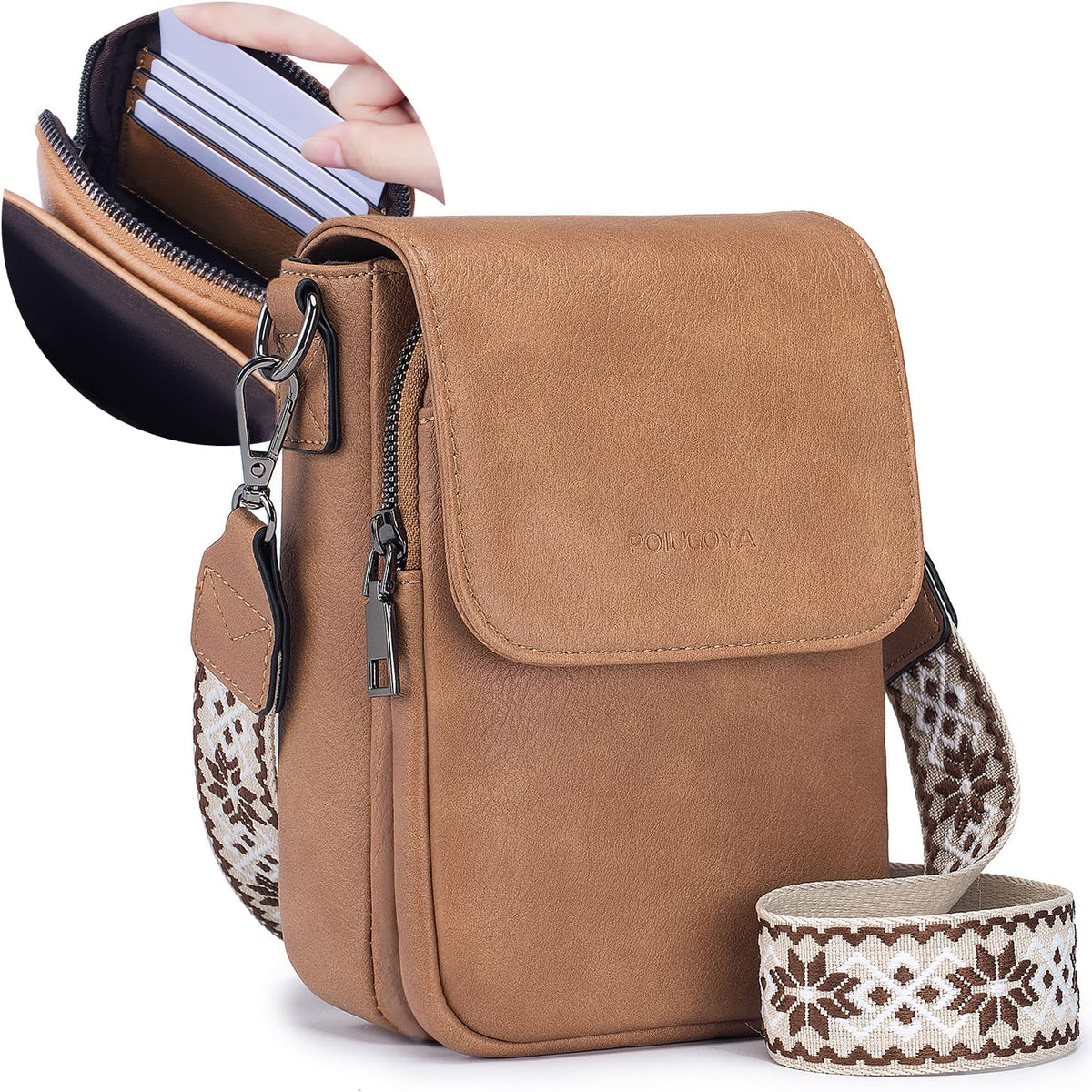 POIUGOYA Crossbody Bags for Women,Small Crossbody Purse with Triple Compartments,Cell Phone Wallet with Card Slots for Travel | Small