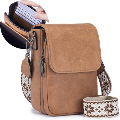 POIUGOYA Crossbody Bags for Women,Small Crossbody Purse with Triple Compartments,Cell Phone Wallet with Card Slots for Travel | Small