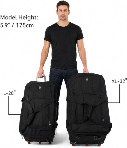 32-inch Rolling Duffle Bag with Wheels and Handle, 105L-130L Expandable Water-resistant Travel Bag, Foldable Travel Bag with 3 Spinner Wheels(Grey,XL)