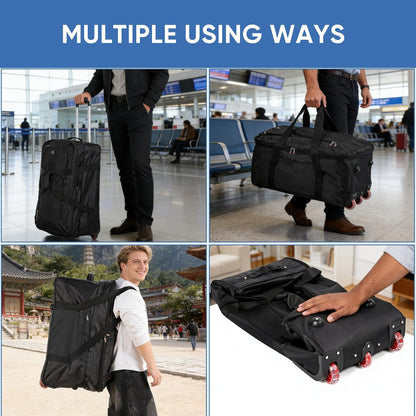 32-inch Rolling Duffle Bag with Wheels and Handle, 105L-130L Expandable Water-resistant Travel Bag, Foldable Travel Bag with 3 Spinner Wheels(Grey,XL)