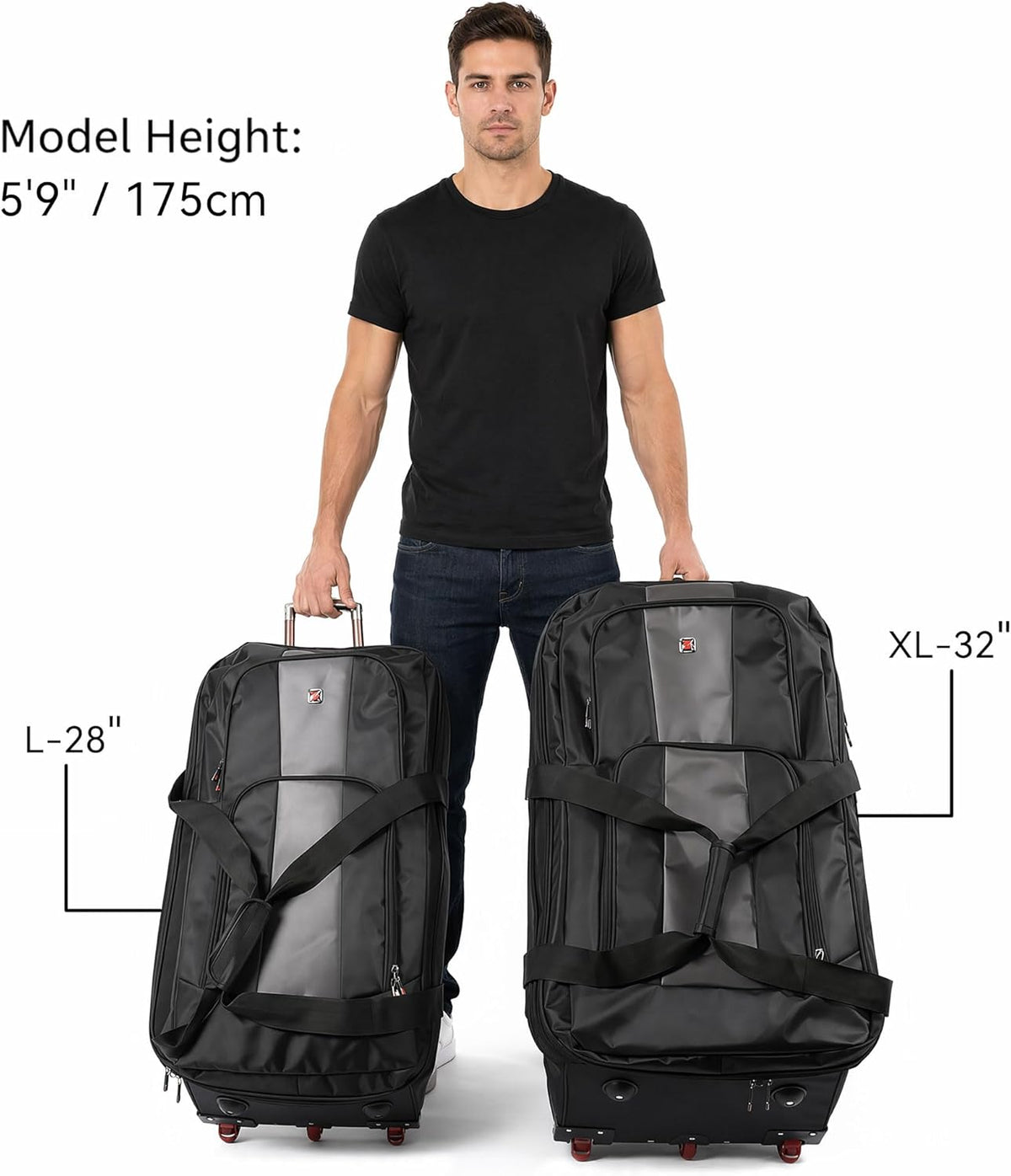 32-inch Rolling Duffle Bag with Wheels and Handle, 105L-130L Expandable Water-resistant Travel Bag, Foldable Travel Bag with 3 Spinner Wheels(Grey,XL)