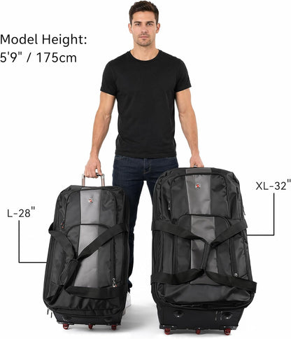 32-inch Rolling Duffle Bag with Wheels and Handle, 105L-130L Expandable Water-resistant Travel Bag, Foldable Travel Bag with 3 Spinner Wheels(Grey,XL)
