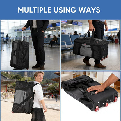 32-inch Rolling Duffle Bag with Wheels and Handle, 105L-130L Expandable Water-resistant Travel Bag, Foldable Travel Bag with 3 Spinner Wheels(Grey,XL)
