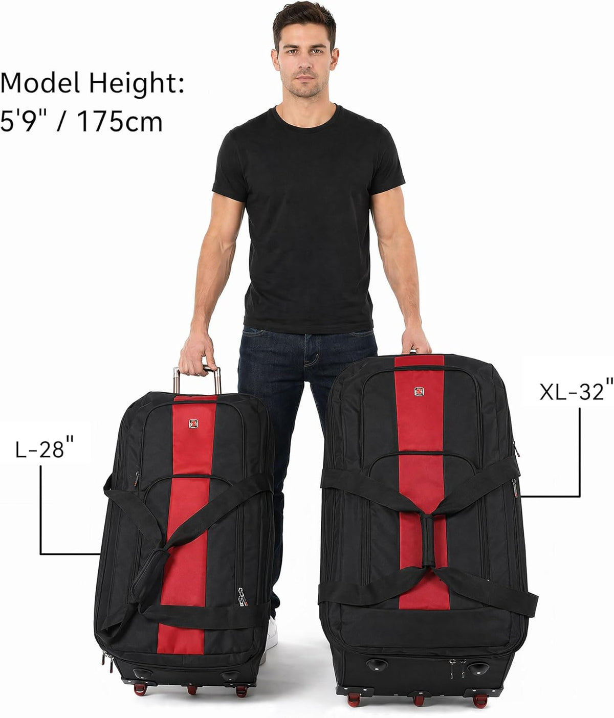 32-inch Rolling Duffle Bag with Wheels and Handle, 105L-130L Expandable Water-resistant Travel Bag, Foldable Travel Bag with 3 Spinner Wheels(Grey,XL)