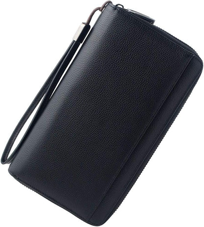 Travel Document Organizer RFID Blocking Leather Multiple Passport Wallet Family Holder Id Wrist Strap(Wine Red)