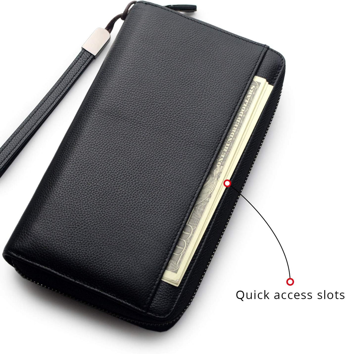 Travel Document Organizer RFID Blocking Leather Multiple Passport Wallet Family Holder Id Wrist Strap(Wine Red)