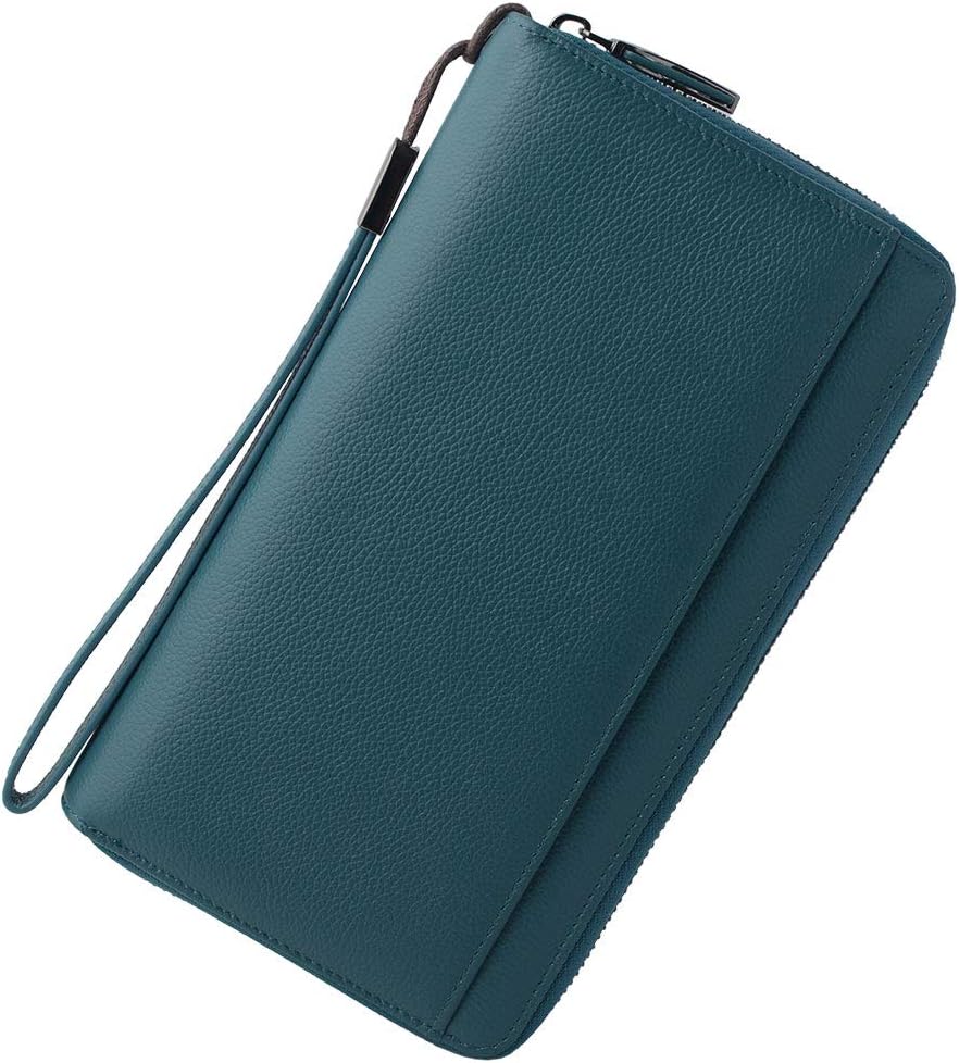 Travel Document Organizer RFID Blocking Leather Multiple Passport Wallet Family Holder Id Wrist Strap(Wine Red)
