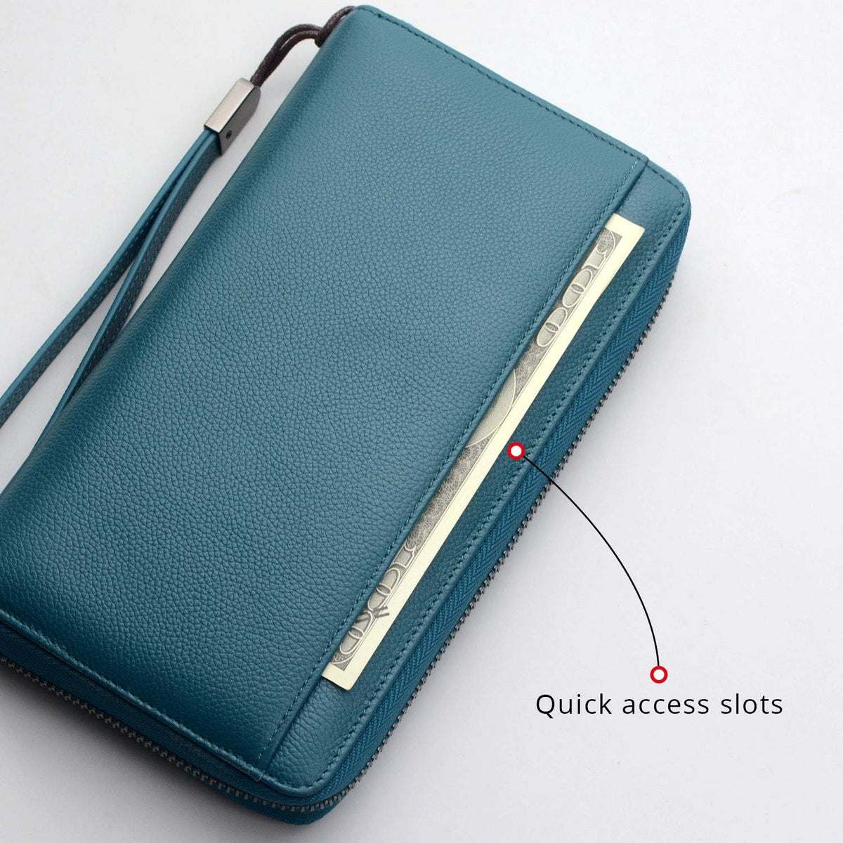 Travel Document Organizer RFID Blocking Leather Multiple Passport Wallet Family Holder Id Wrist Strap(Wine Red)