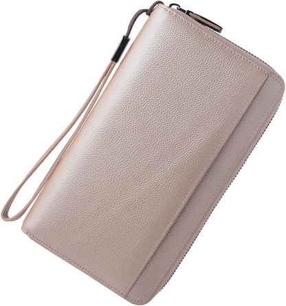 Travel Document Organizer RFID Blocking Leather Multiple Passport Wallet Family Holder Id Wrist Strap(Wine Red)