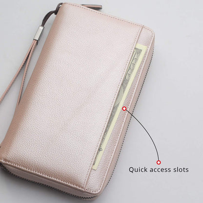 Travel Document Organizer RFID Blocking Leather Multiple Passport Wallet Family Holder Id Wrist Strap(Wine Red)