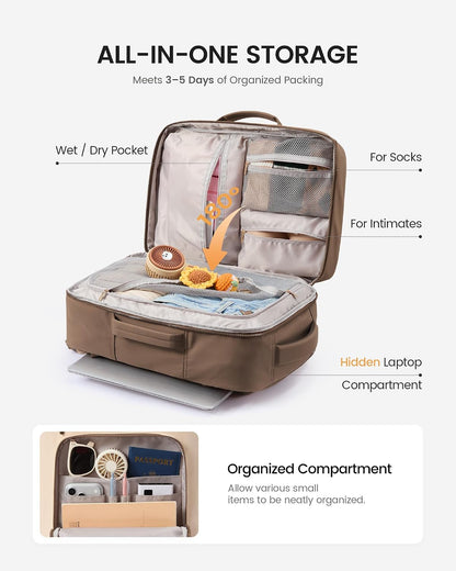 40L Travel Backpack for Women Men, Airline Approved Carry On Luggage, Multi-Pocket TSA Personal Item Bag fits 17 Inch Laptop, Waterproof Weekender Overnight Suitcase Travel Essentials
