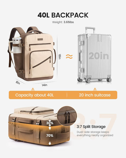 40L Travel Backpack for Women Men, Airline Approved Carry On Luggage, Multi-Pocket TSA Personal Item Bag fits 17 Inch Laptop, Waterproof Weekender Overnight Suitcase Travel Essentials