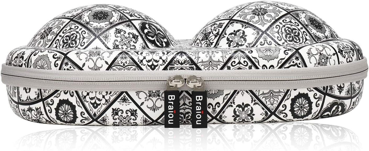 Bra Case Premium Lingerie Travel Bag Zip Underwear Organizer Bag for A-C Cup (Black Dot)