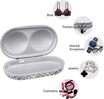 Bra Case Premium Lingerie Travel Bag Zip Underwear Organizer Bag for A-C Cup (Black Dot)