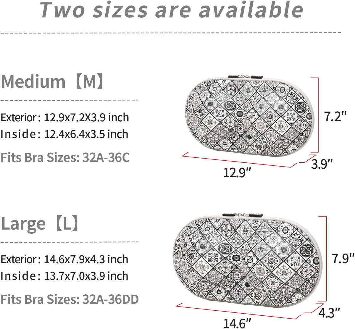Bra Case Premium Lingerie Travel Bag Zip Underwear Organizer Bag for A-C Cup (Black Dot)