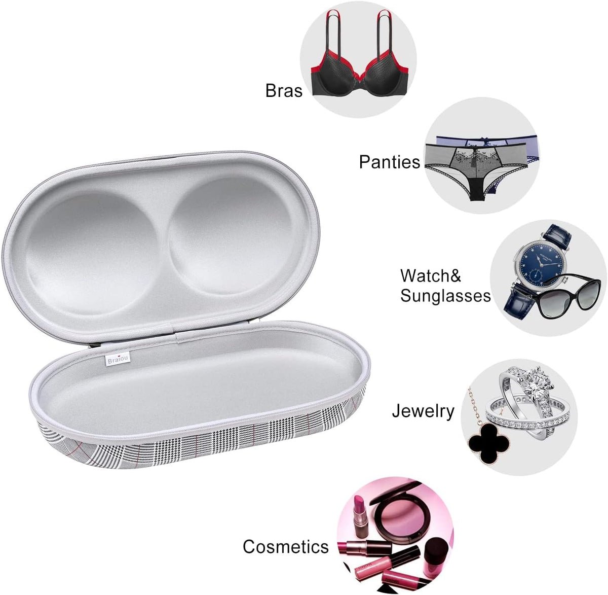 Bra Case Premium Lingerie Travel Bag Zip Underwear Organizer Bag for A-C Cup (Black Dot)