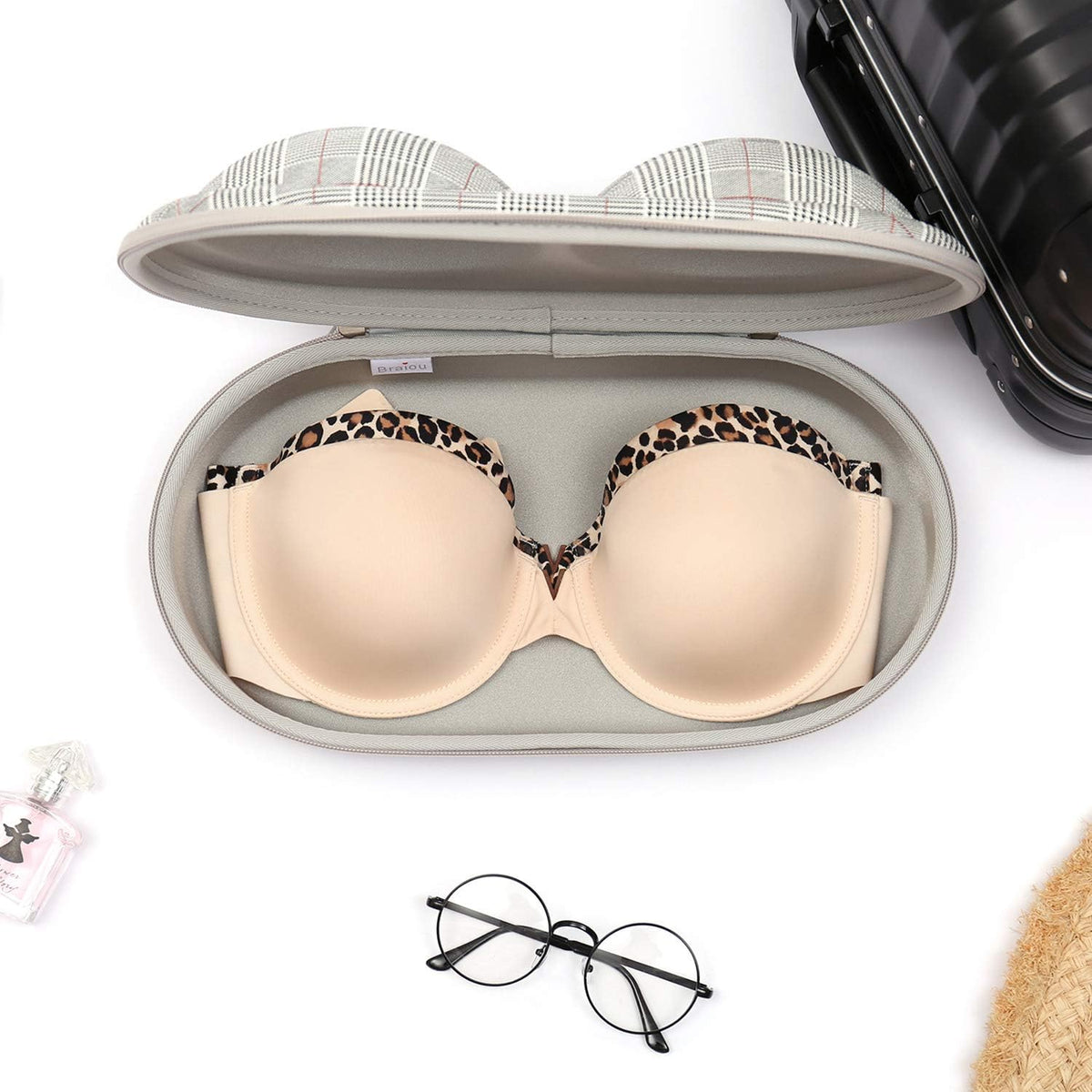 Bra Case Premium Lingerie Travel Bag Zip Underwear Organizer Bag for A-C Cup (Black Dot)