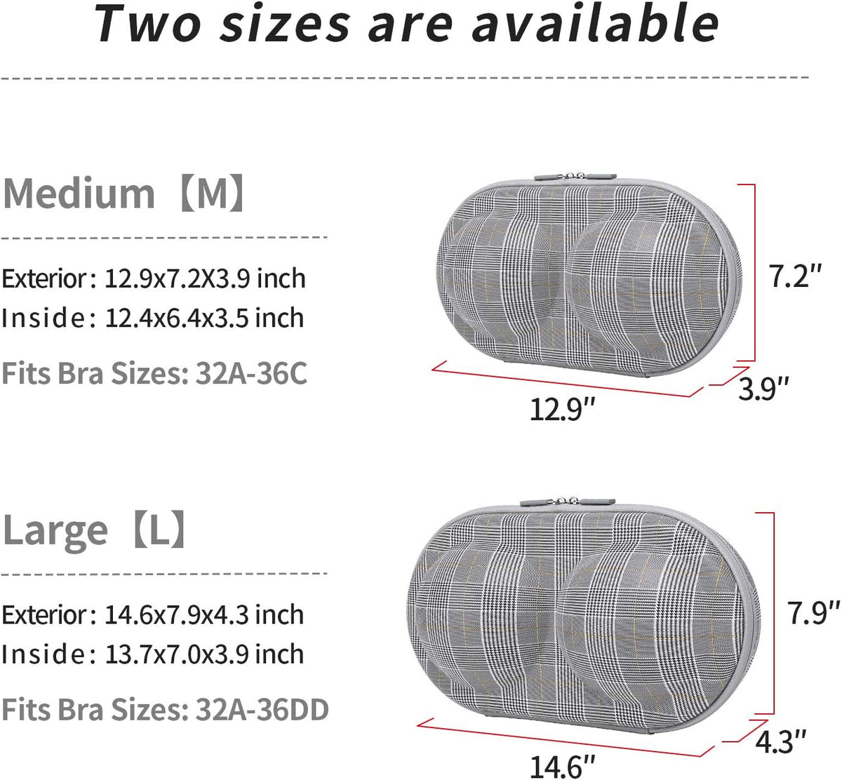 Bra Case Premium Lingerie Travel Bag Zip Underwear Organizer Bag for A-C Cup (Black Dot)