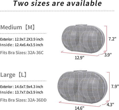 Bra Case Premium Lingerie Travel Bag Zip Underwear Organizer Bag for A-C Cup (Black Dot)