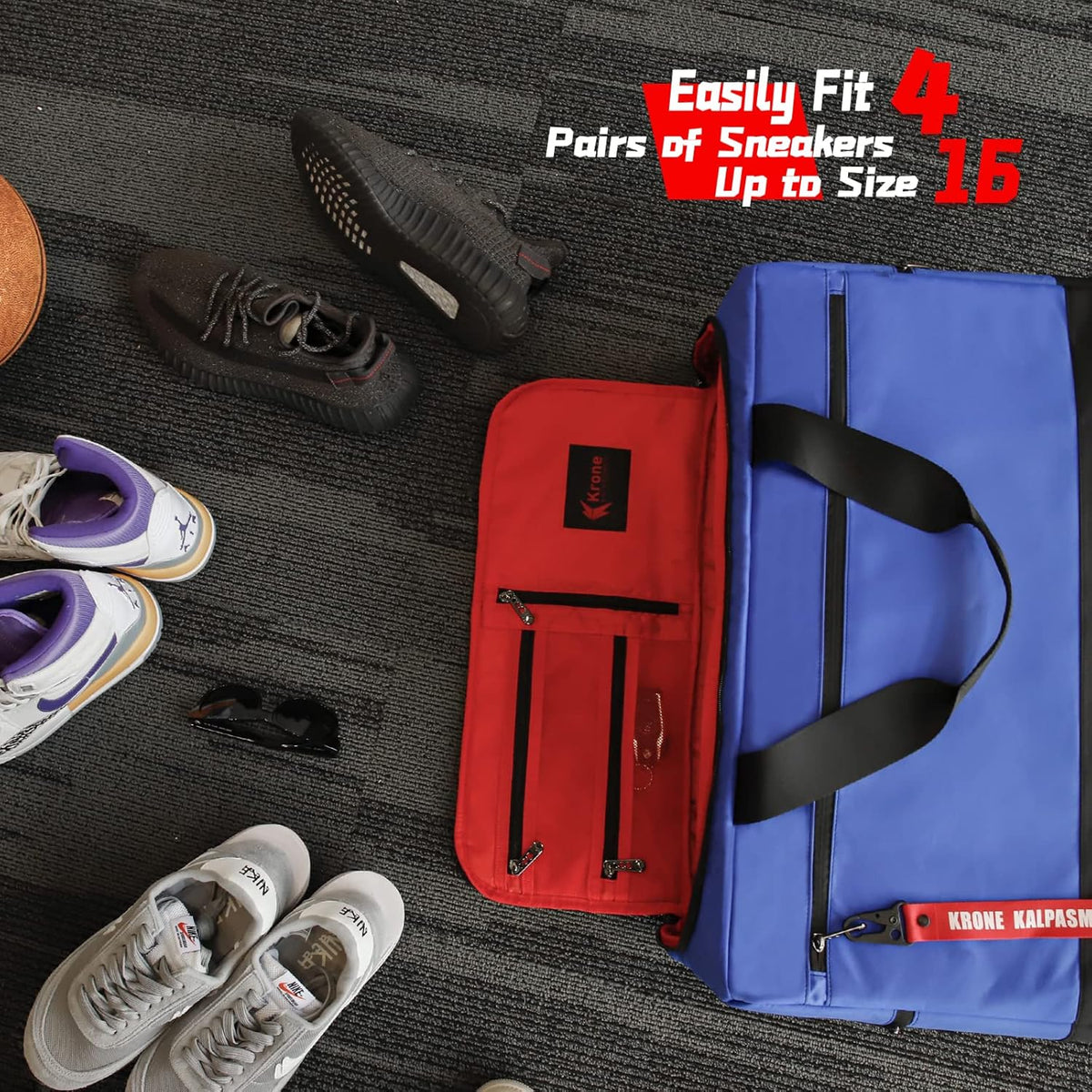 Sneaker Bag for Travel/Sneakerhead gift/Outdoor Sports Bag/Gym Bag /, A Multi-functional Travel Duffel Bag with 3 Adjustable Dividers, & Shoulder Strap,Made of Nylon, -classic