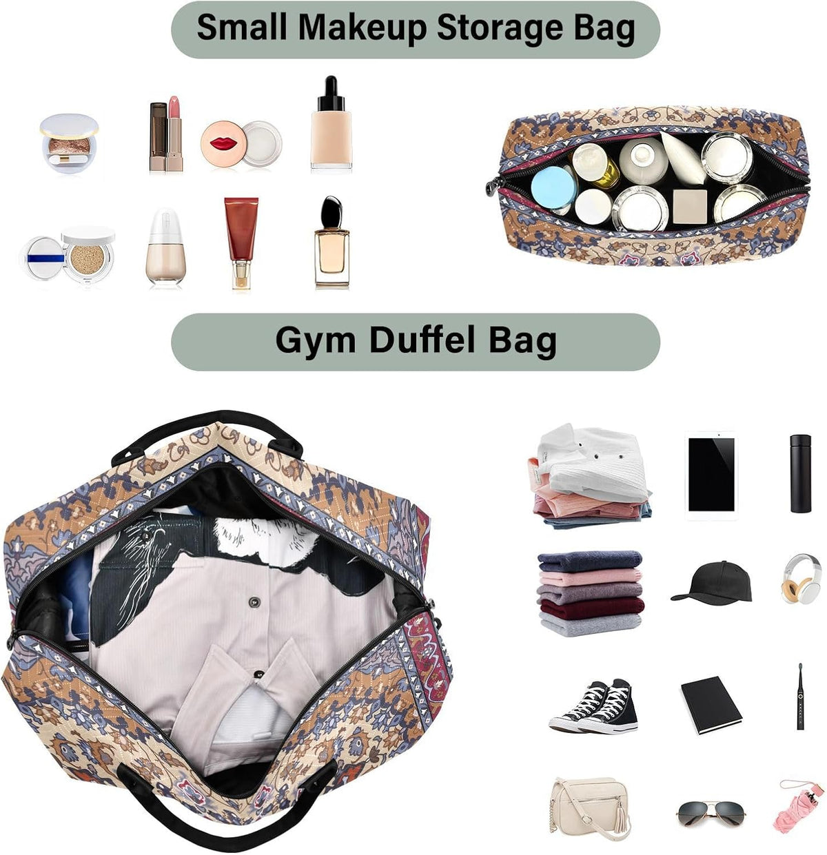 Rose Gold Leopard Print Travel Duffel Sport Tote Gym Weekender Overnight Carry On Fitness Dance Go-To Daily Bag