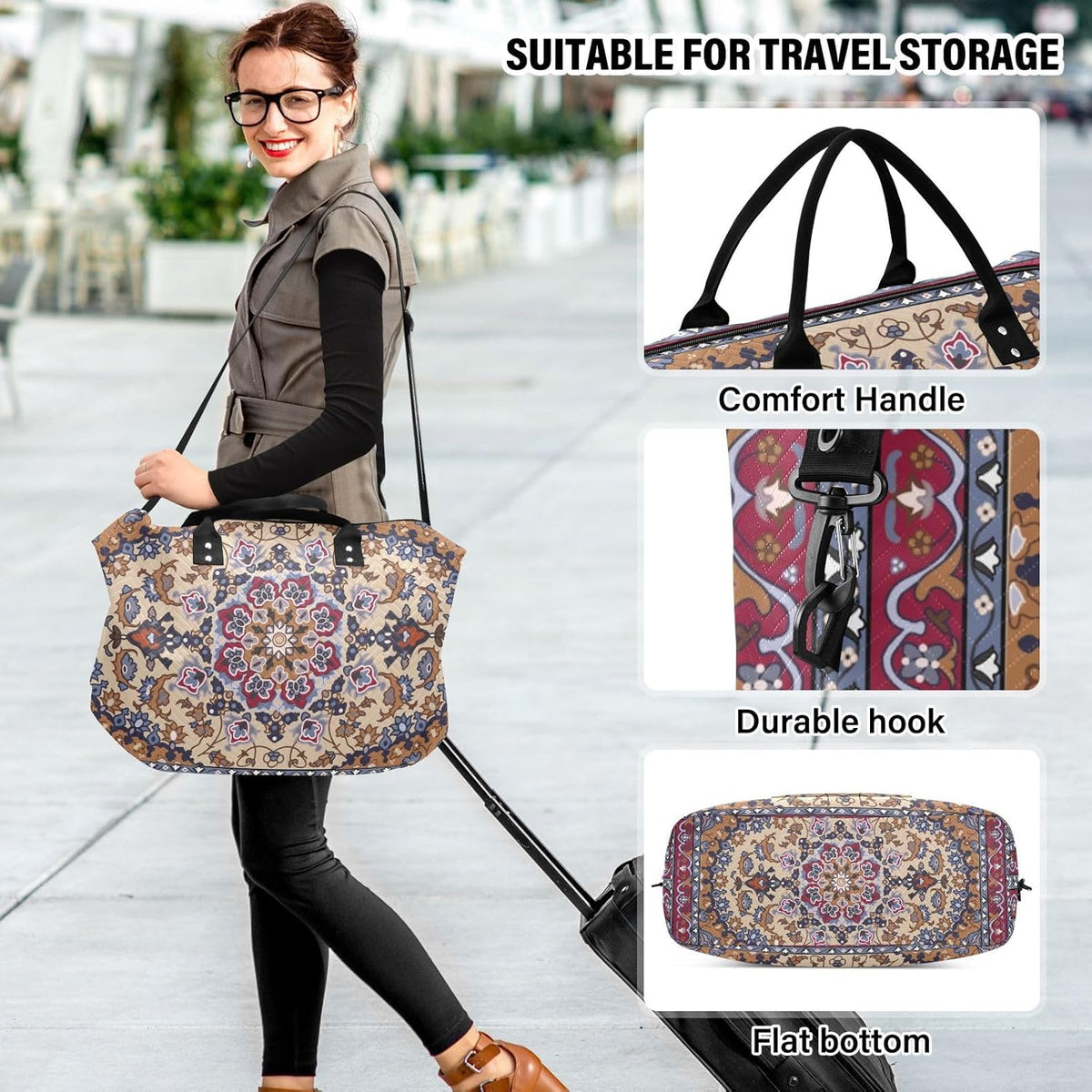 Rose Gold Leopard Print Travel Duffel Sport Tote Gym Weekender Overnight Carry On Fitness Dance Go-To Daily Bag