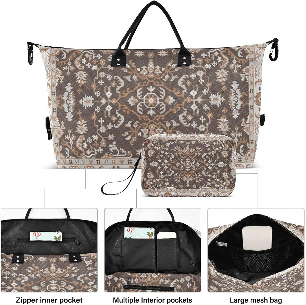 Rose Gold Leopard Print Travel Duffel Sport Tote Gym Weekender Overnight Carry On Fitness Dance Go-To Daily Bag