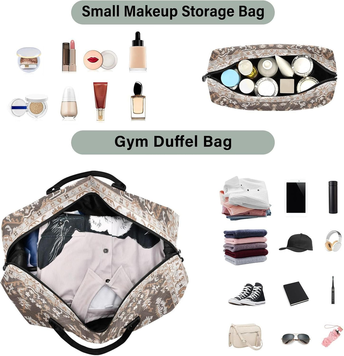 Rose Gold Leopard Print Travel Duffel Sport Tote Gym Weekender Overnight Carry On Fitness Dance Go-To Daily Bag