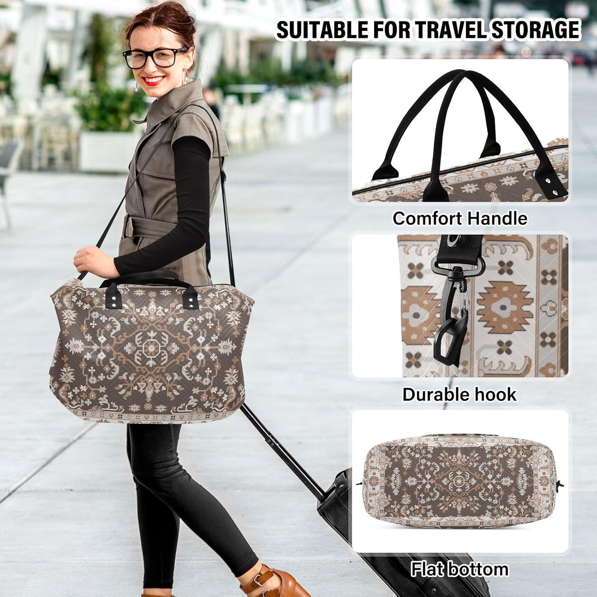 Rose Gold Leopard Print Travel Duffel Sport Tote Gym Weekender Overnight Carry On Fitness Dance Go-To Daily Bag
