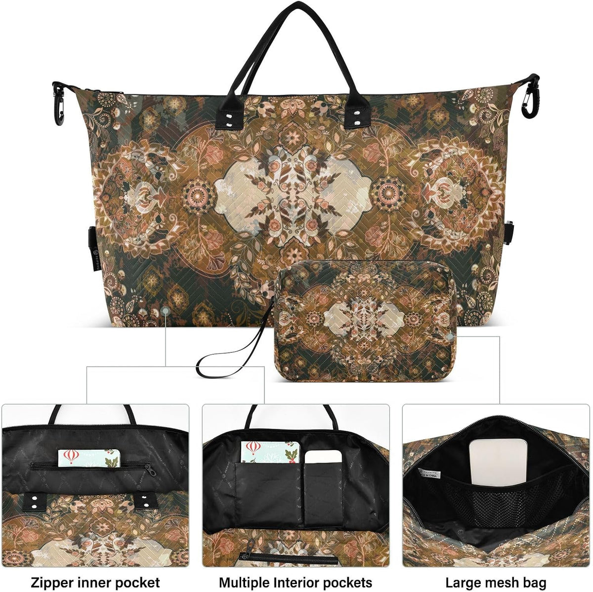 Rose Gold Leopard Print Travel Duffel Sport Tote Gym Weekender Overnight Carry On Fitness Dance Go-To Daily Bag