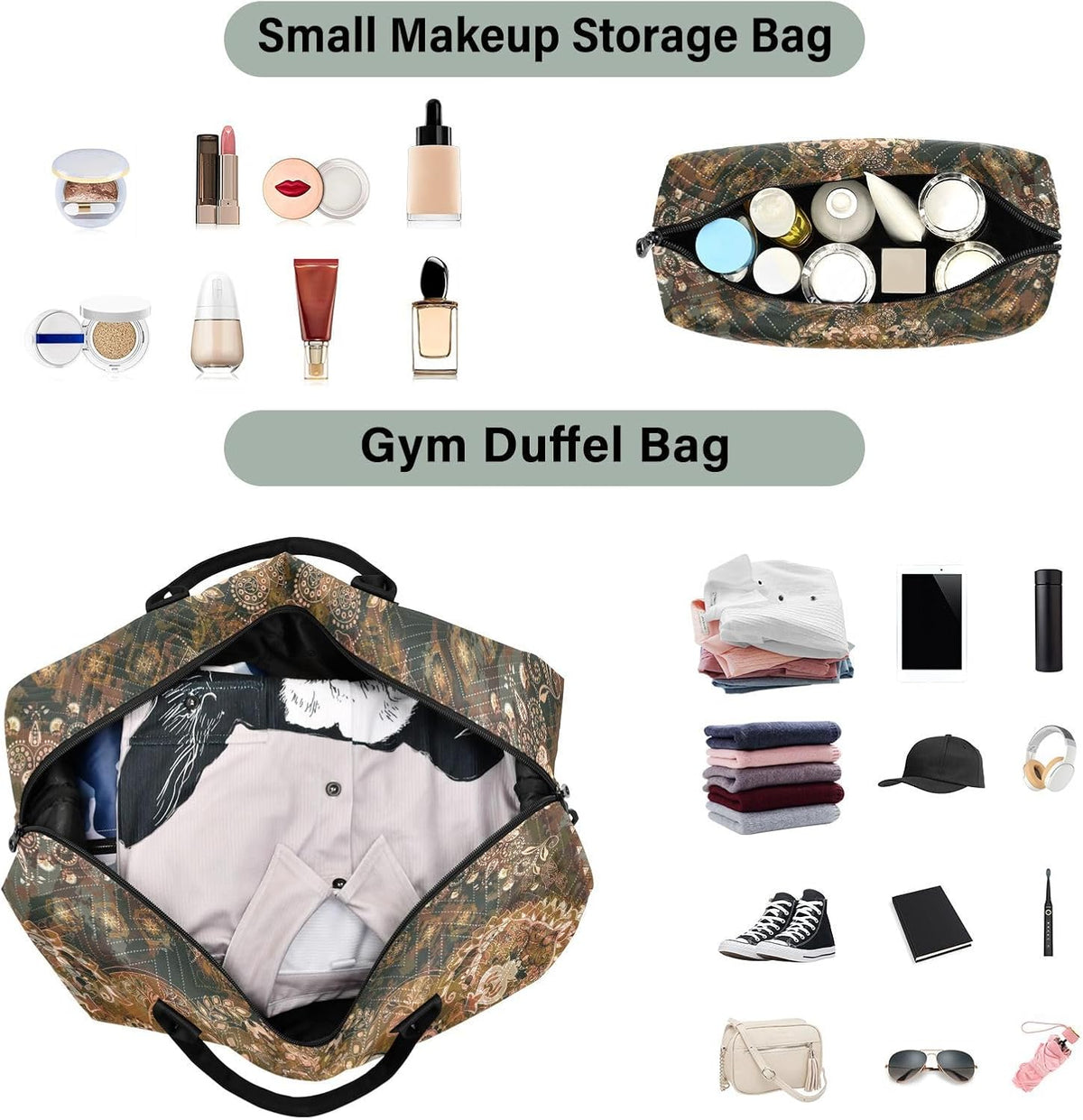 Rose Gold Leopard Print Travel Duffel Sport Tote Gym Weekender Overnight Carry On Fitness Dance Go-To Daily Bag