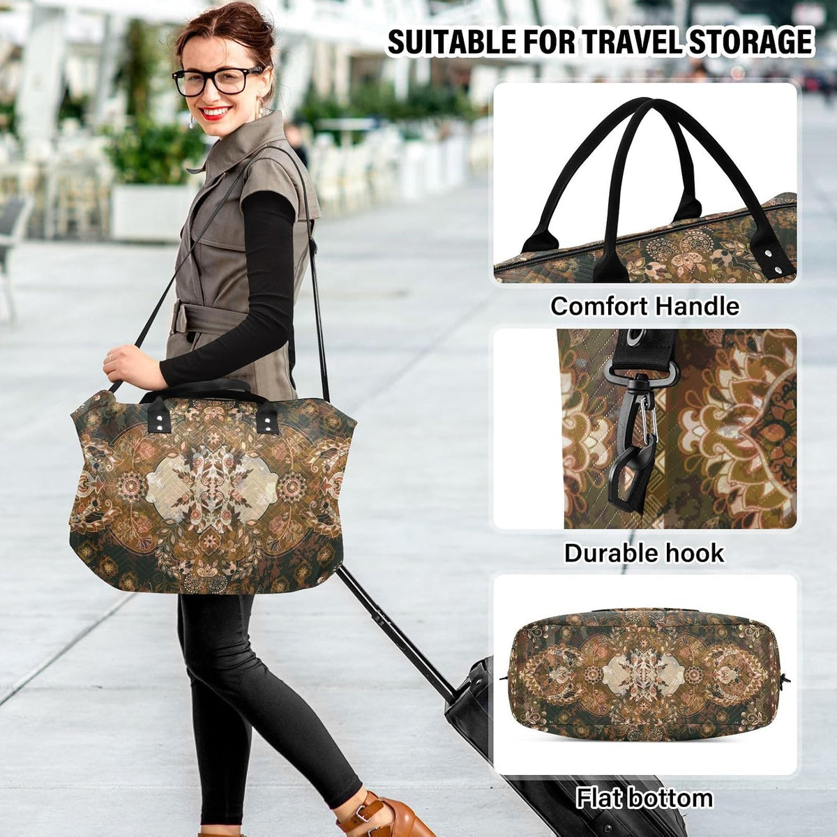 Rose Gold Leopard Print Travel Duffel Sport Tote Gym Weekender Overnight Carry On Fitness Dance Go-To Daily Bag