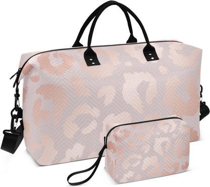 Rose Gold Leopard Print Travel Duffel Sport Tote Gym Weekender Overnight Carry On Fitness Dance Go-To Daily Bag