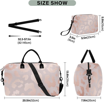 Rose Gold Leopard Print Travel Duffel Sport Tote Gym Weekender Overnight Carry On Fitness Dance Go-To Daily Bag