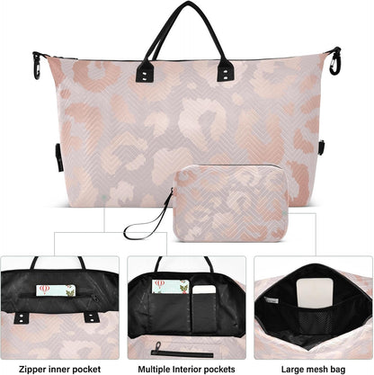 Rose Gold Leopard Print Travel Duffel Sport Tote Gym Weekender Overnight Carry On Fitness Dance Go-To Daily Bag
