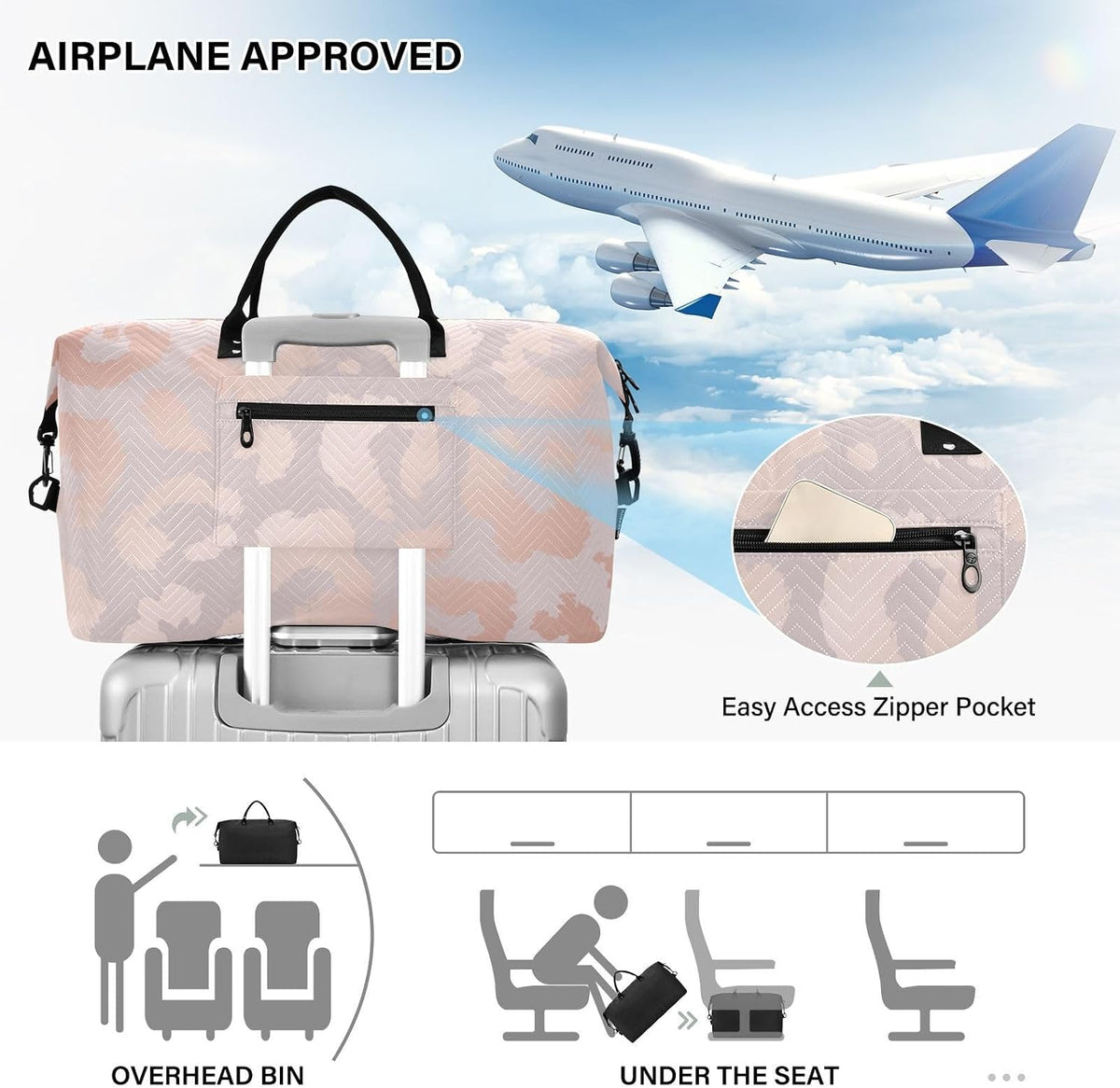 Rose Gold Leopard Print Travel Duffel Sport Tote Gym Weekender Overnight Carry On Fitness Dance Go-To Daily Bag