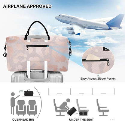 Rose Gold Leopard Print Travel Duffel Sport Tote Gym Weekender Overnight Carry On Fitness Dance Go-To Daily Bag