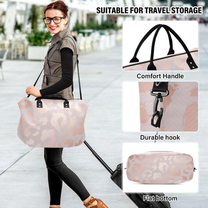 Rose Gold Leopard Print Travel Duffel Sport Tote Gym Weekender Overnight Carry On Fitness Dance Go-To Daily Bag