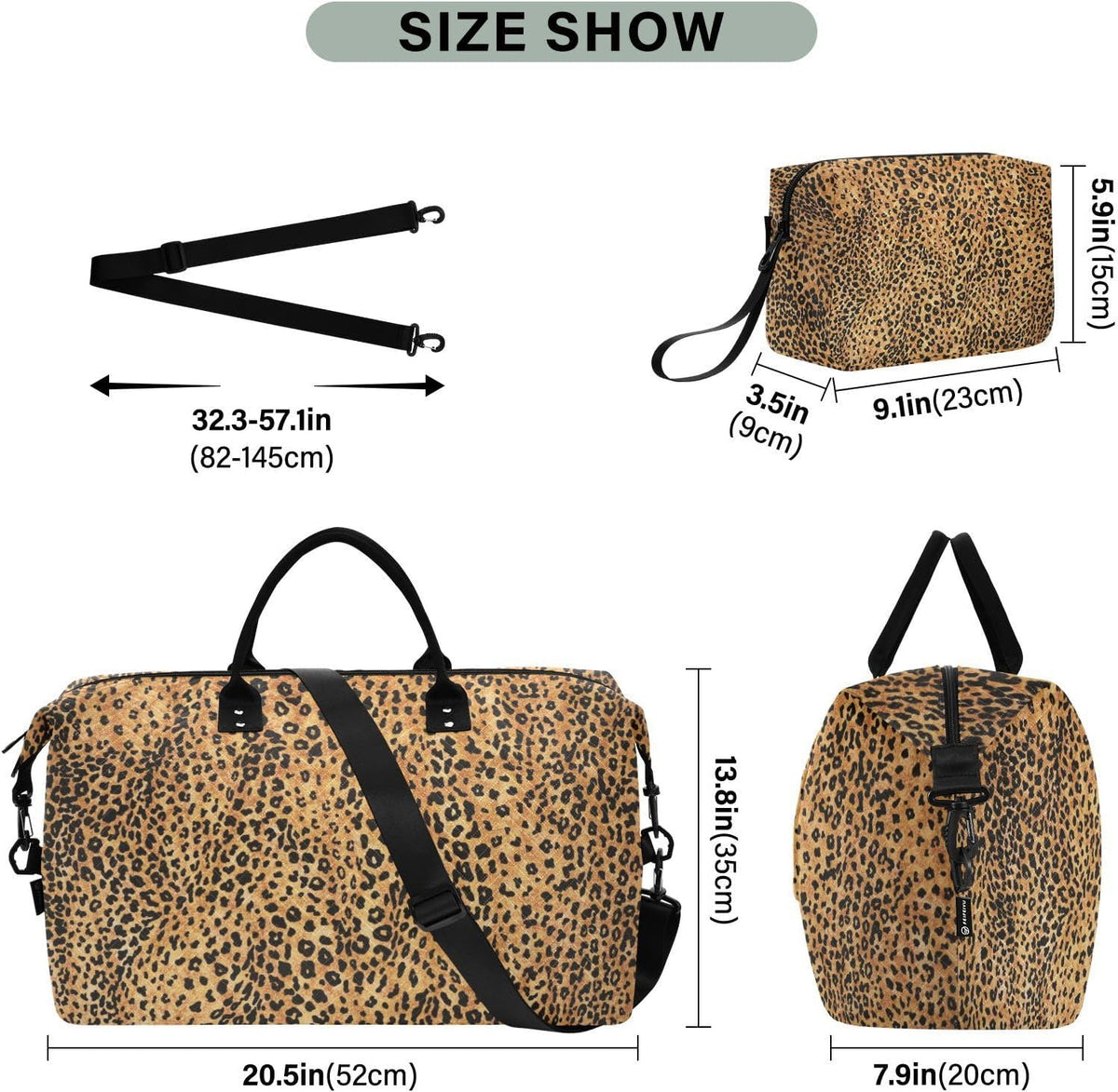 Rose Gold Leopard Print Travel Duffel Sport Tote Gym Weekender Overnight Carry On Fitness Dance Go-To Daily Bag