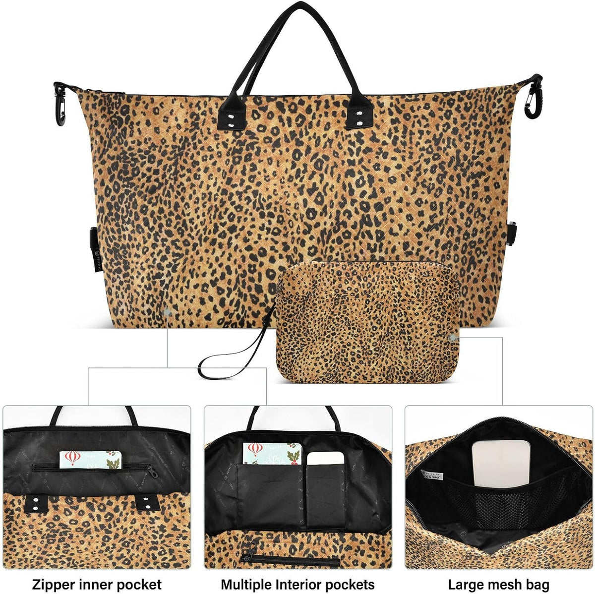 Rose Gold Leopard Print Travel Duffel Sport Tote Gym Weekender Overnight Carry On Fitness Dance Go-To Daily Bag