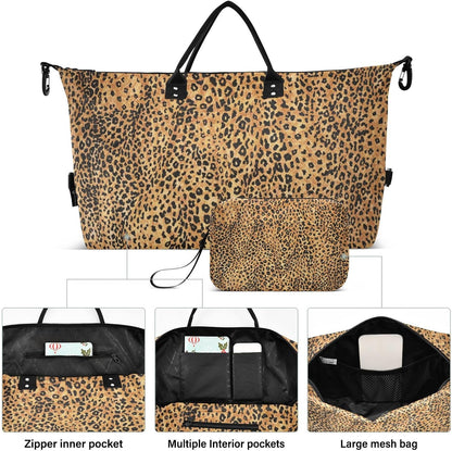 Rose Gold Leopard Print Travel Duffel Sport Tote Gym Weekender Overnight Carry On Fitness Dance Go-To Daily Bag