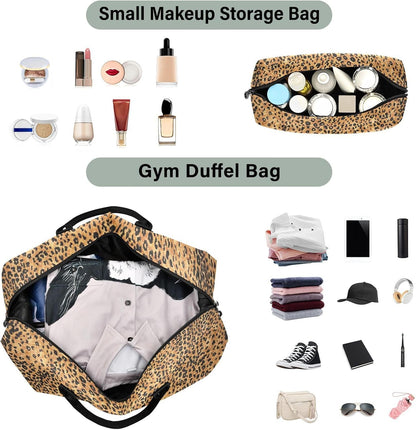 Rose Gold Leopard Print Travel Duffel Sport Tote Gym Weekender Overnight Carry On Fitness Dance Go-To Daily Bag