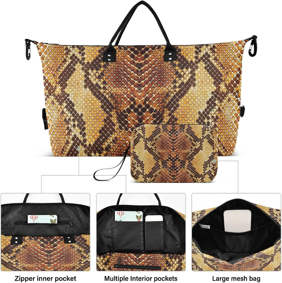 Rose Gold Leopard Print Travel Duffel Sport Tote Gym Weekender Overnight Carry On Fitness Dance Go-To Daily Bag