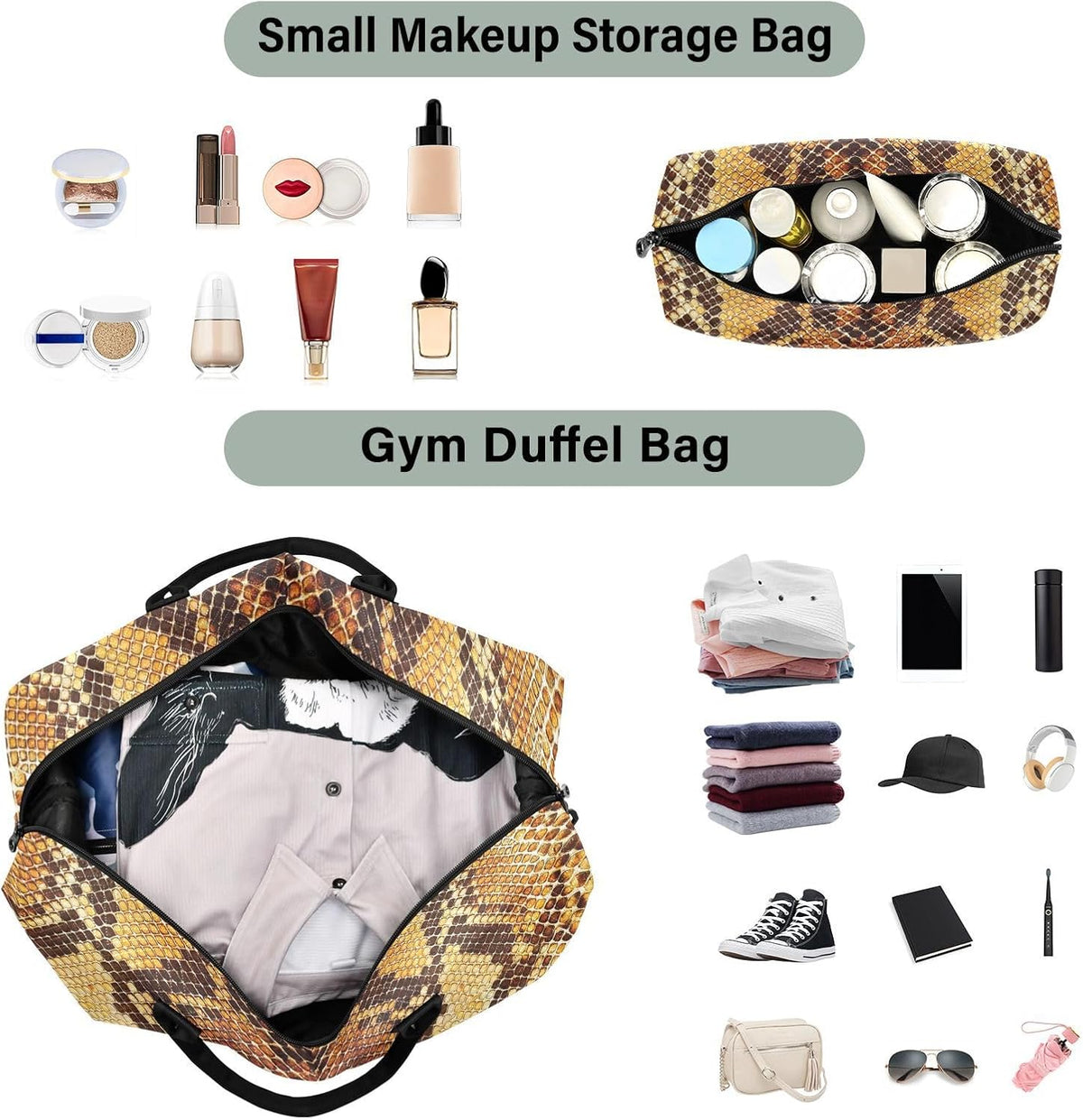 Rose Gold Leopard Print Travel Duffel Sport Tote Gym Weekender Overnight Carry On Fitness Dance Go-To Daily Bag