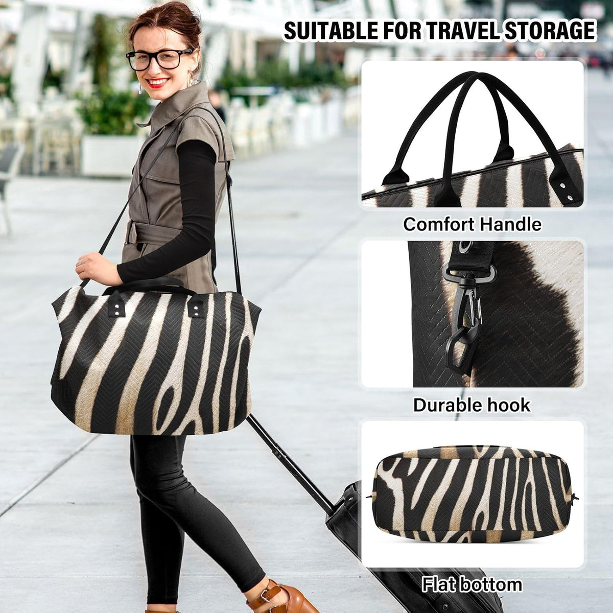 Rose Gold Leopard Print Travel Duffel Sport Tote Gym Weekender Overnight Carry On Fitness Dance Go-To Daily Bag