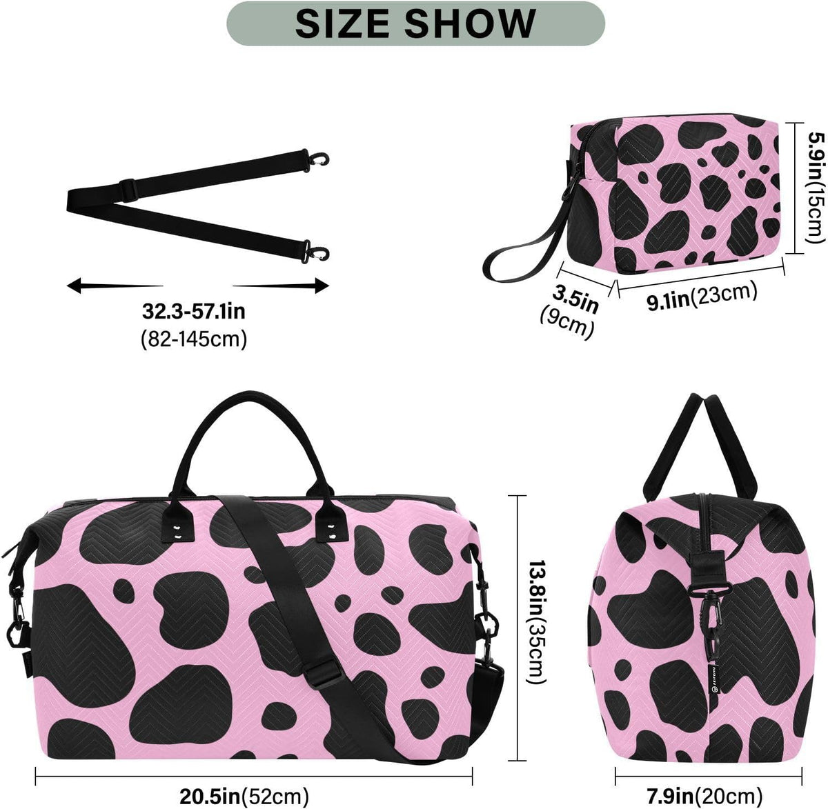 Rose Gold Leopard Print Travel Duffel Sport Tote Gym Weekender Overnight Carry On Fitness Dance Go-To Daily Bag