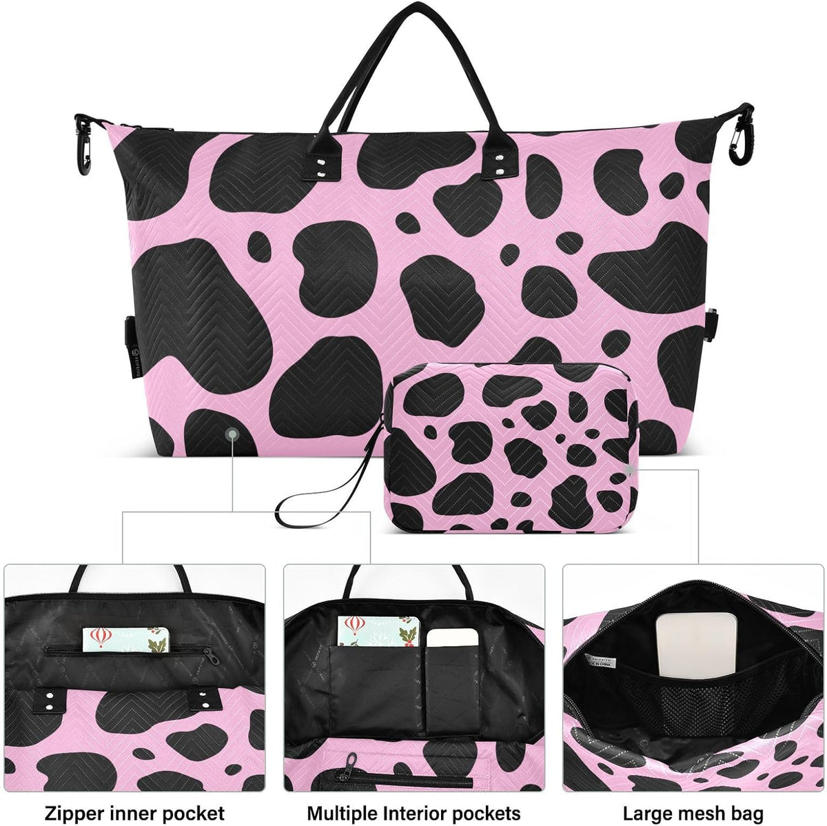 Rose Gold Leopard Print Travel Duffel Sport Tote Gym Weekender Overnight Carry On Fitness Dance Go-To Daily Bag