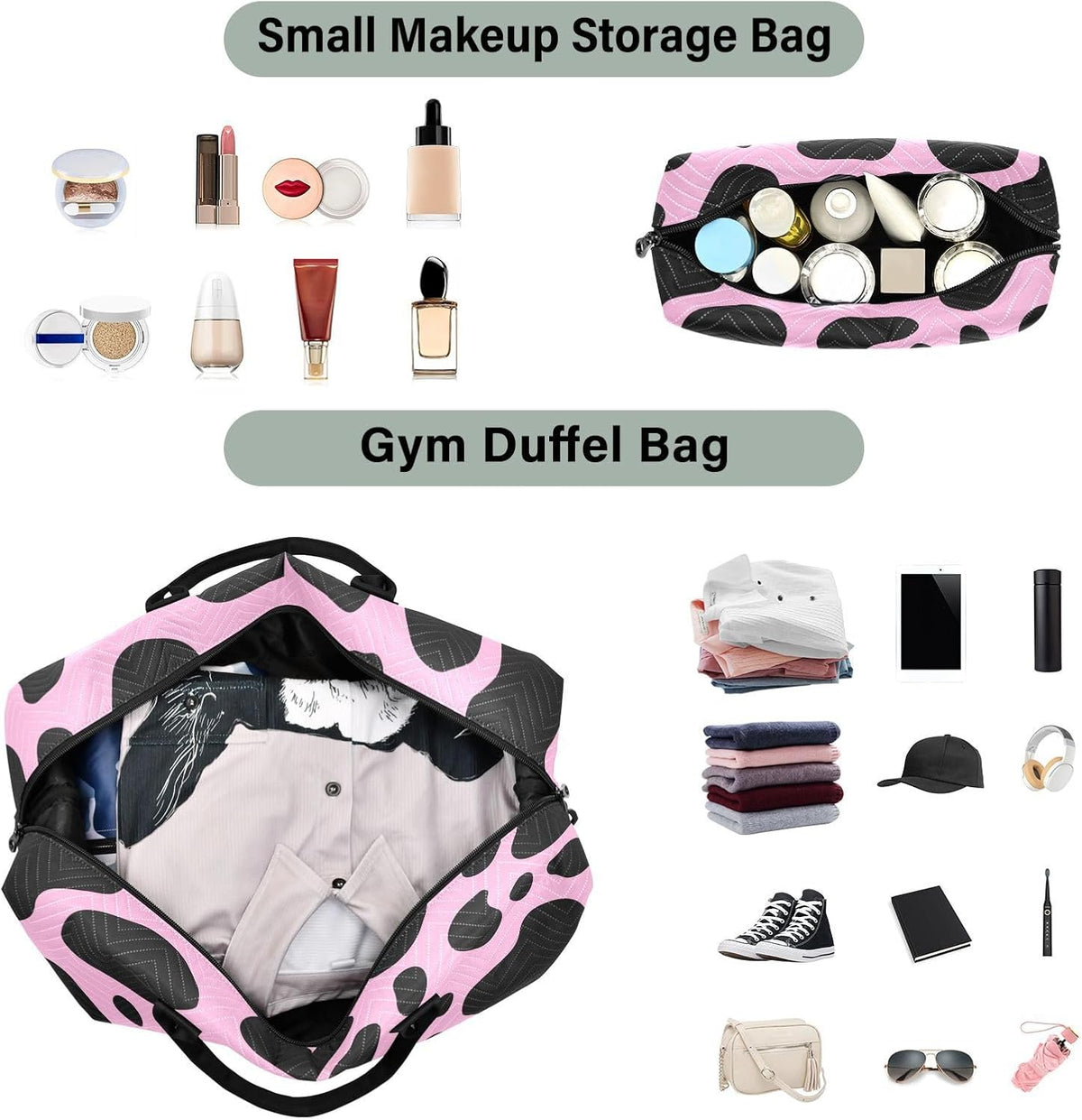 Rose Gold Leopard Print Travel Duffel Sport Tote Gym Weekender Overnight Carry On Fitness Dance Go-To Daily Bag