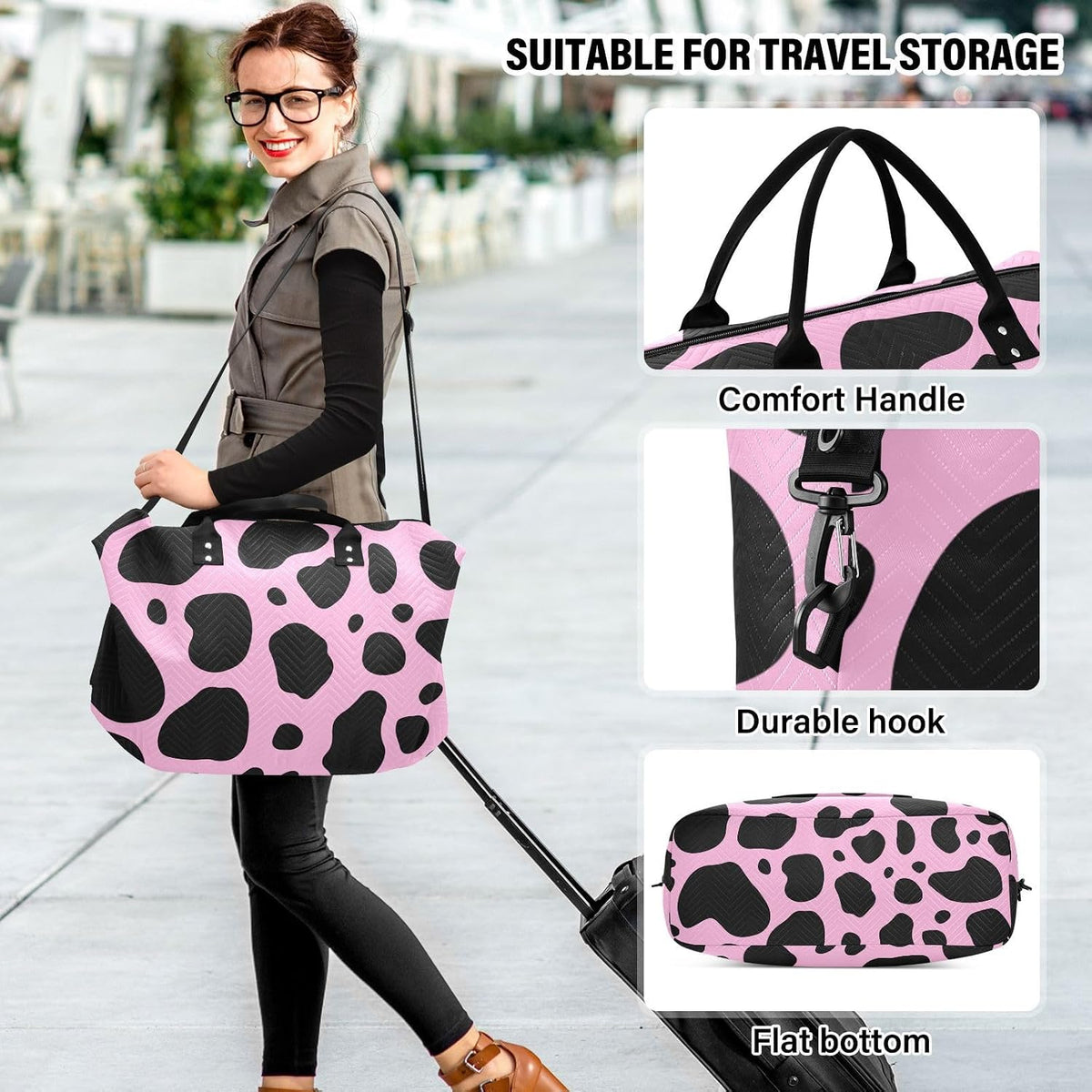 Rose Gold Leopard Print Travel Duffel Sport Tote Gym Weekender Overnight Carry On Fitness Dance Go-To Daily Bag